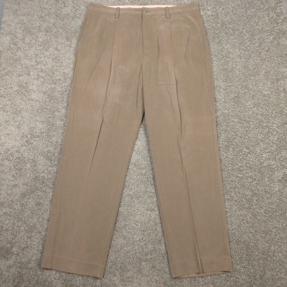 Tommy Bahama Pants Mens 36x30 Brown Silk Rayon Pleated Trousers Straight